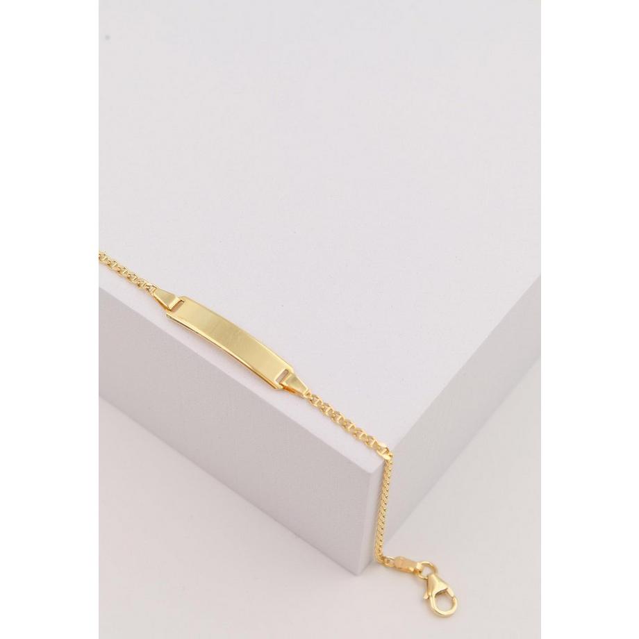 MUAU Schmuck  Bracelet Bébé gourmette or jaune 750, 14cm plaque de gravure 1,8cm 