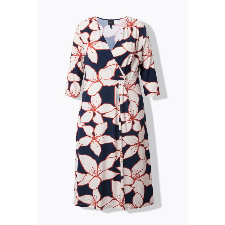 Ulla Popken Abito midi con fiori effetto incrociato scollo a V maniche a 3/4  