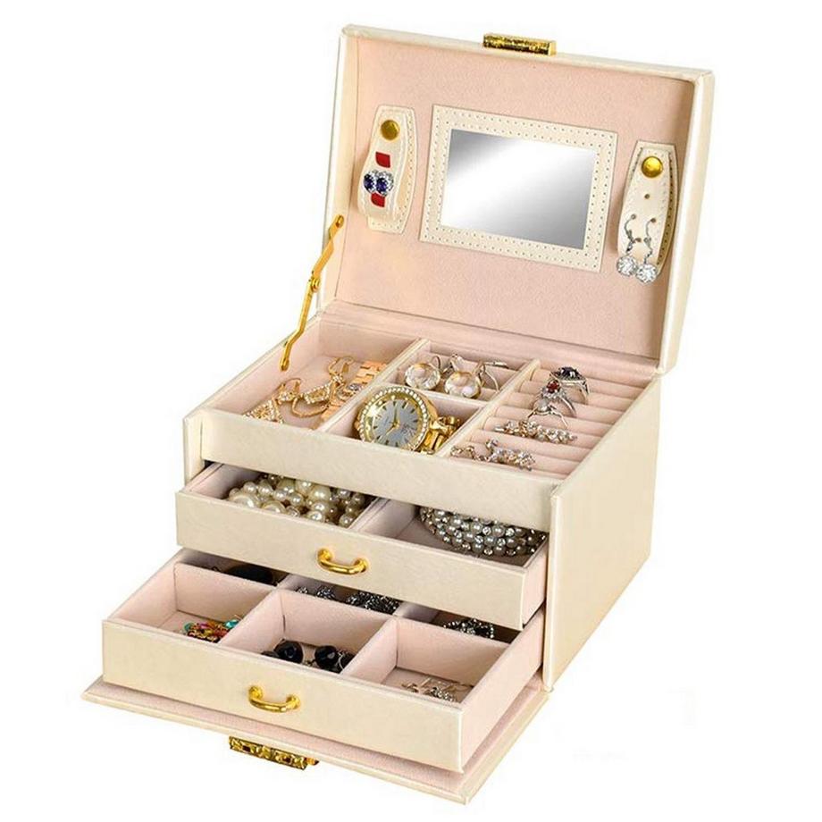 Northix  Großes Schmuckkästchen in mehreren Ebenen - Beige 