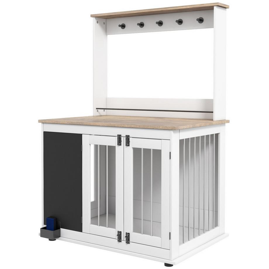 Northio  Cage pour chien avec 3 portes, support de rangement pour jouets, maison pour chien avec crochets, tableau d'écriture, gomme pour grands chiens, blanc 