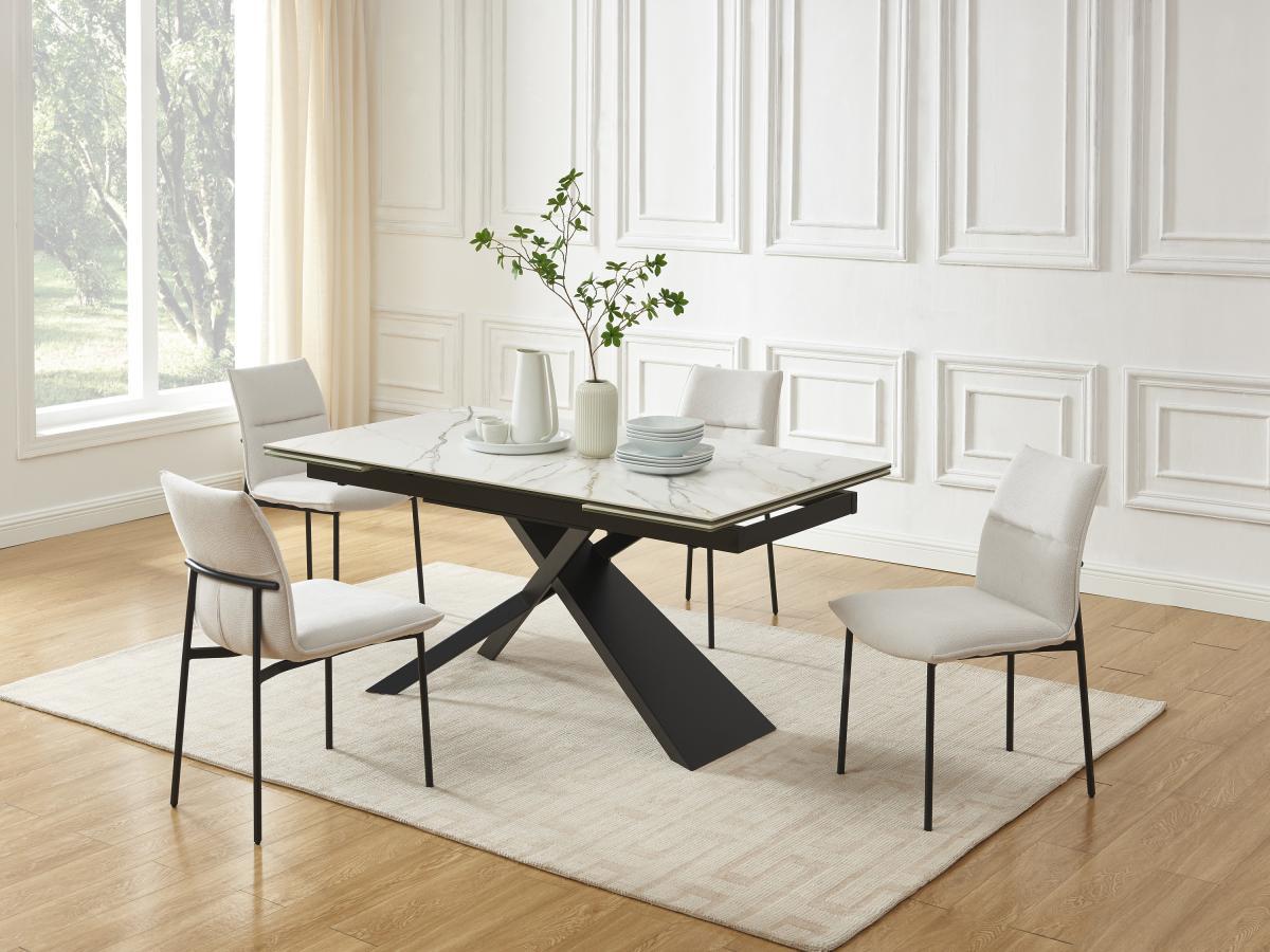 Maison Céphy Table à manger extensible 6 à 10 personnes en céramique, verre trempé et métal - Effet marbre blanc et Noir - LUMIEL de Maison Céphy  