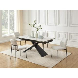 Maison Céphy Table à manger extensible 6 à 10 personnes en céramique, verre trempé et métal - Effet marbre blanc et Noir - LUMIEL de Maison Céphy  