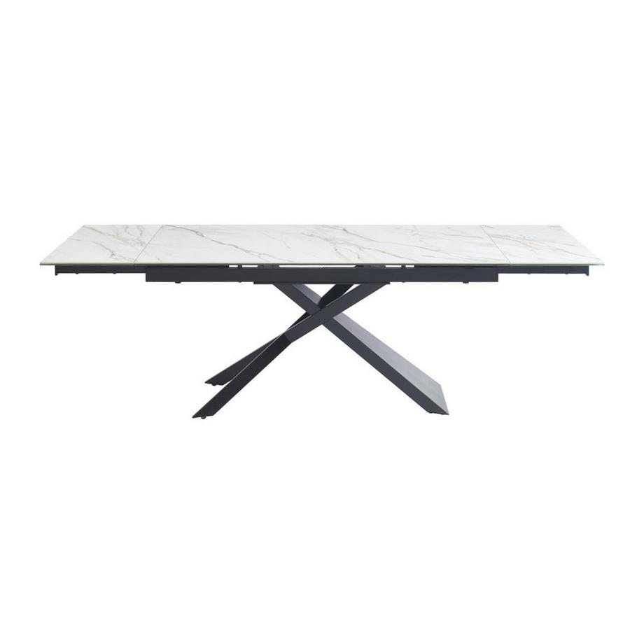 Maison Céphy Esstisch ausziehbar - 6 bis 10 Personen - Keramik , Sicherheitsglas & Metall - Marmor-Optik Weiß & Schwarz - LUMIEL  