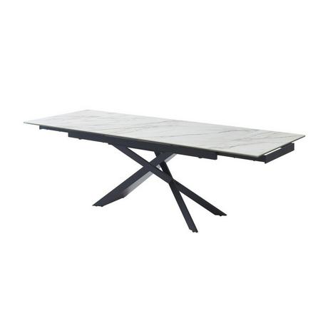 Maison Céphy Tavolo da pranzo allung. da 6 a 10 coperti Ceramica, Vetro temp. e Metallo Eff. marmo Bianco e Nero - LUMIEL  