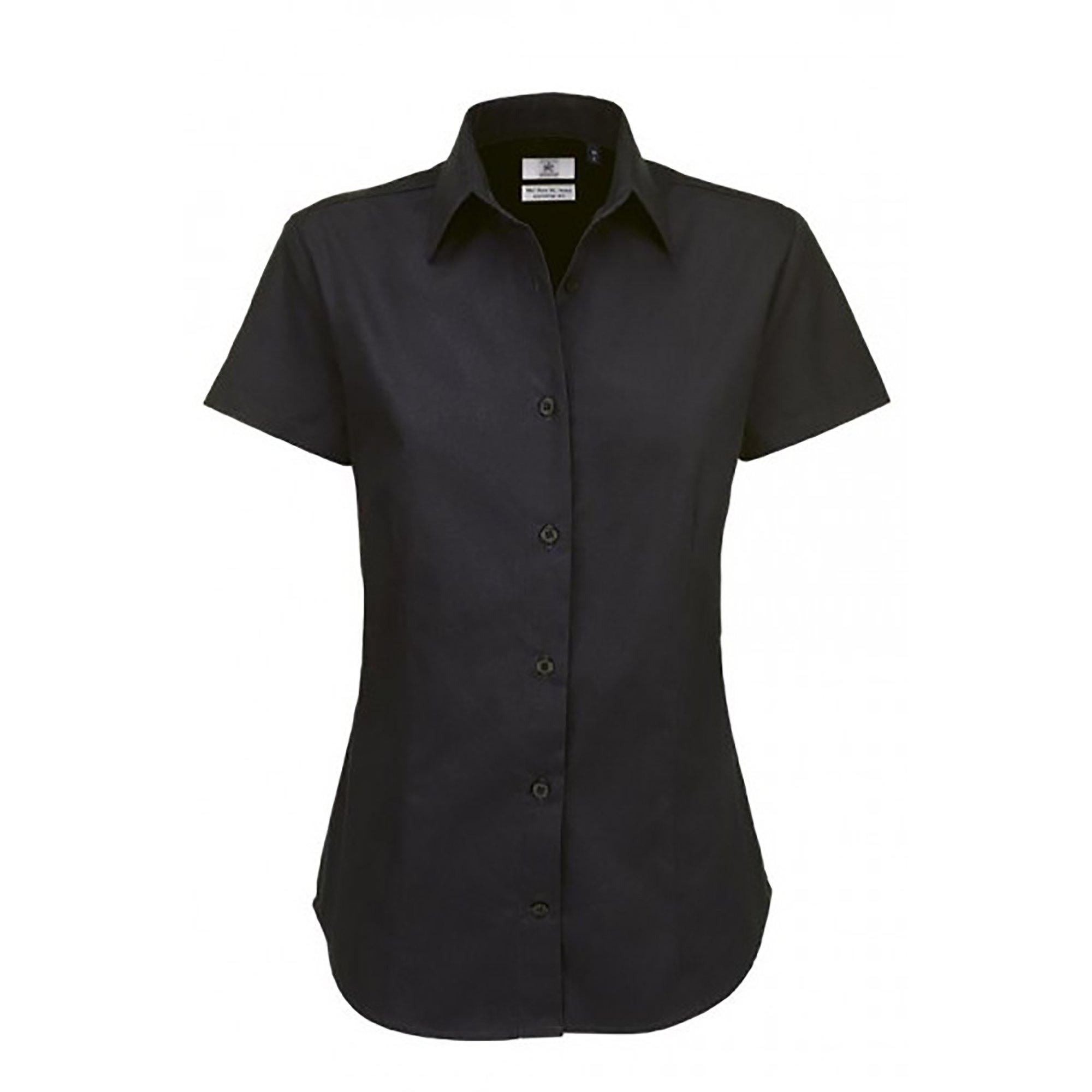 Image of B&c Sharp Twill Kurzarm Bluse Damen Schwarz S