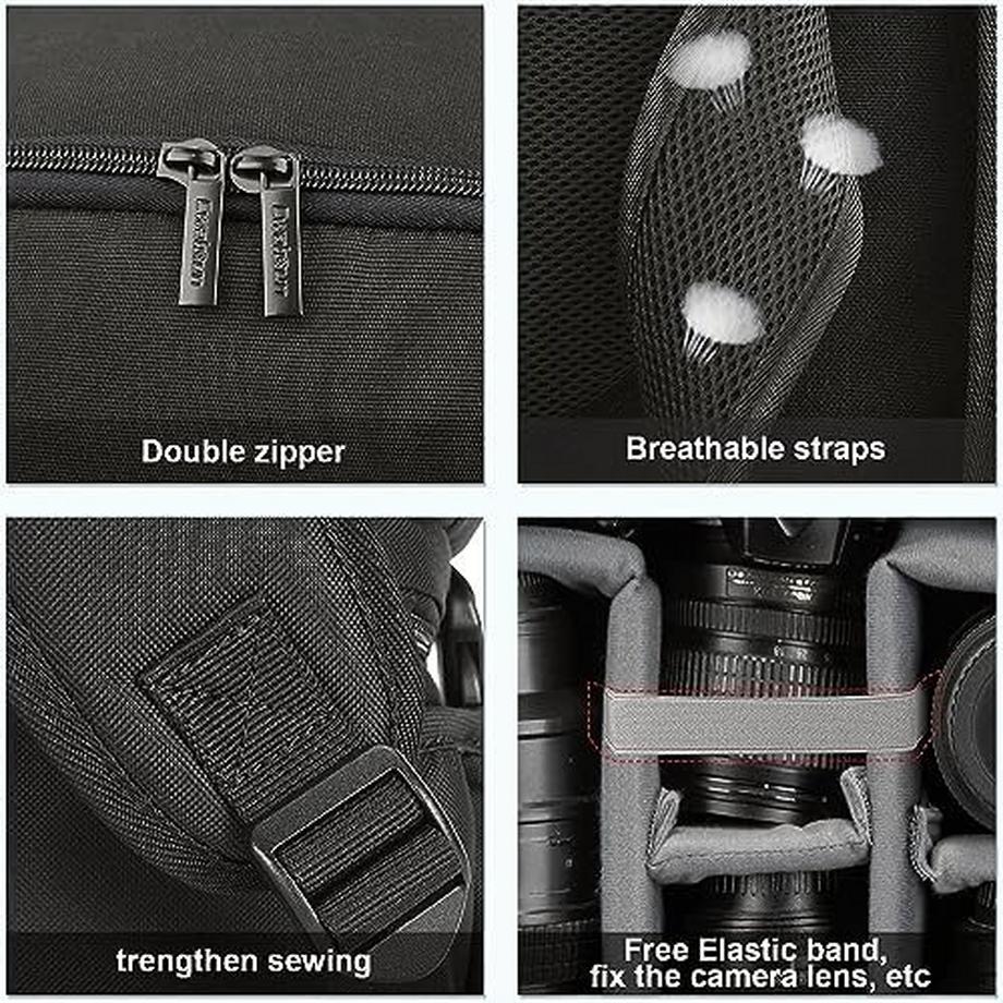 Only-bags.store  Sac à dos pour appareil photo résistant à l'eau Sac à dos photo professionnel pour reflex numérique/reflex sans miroir, compatible pour appareil photo Sony Canon Nikon et accessoires pour trépied d'objectif 