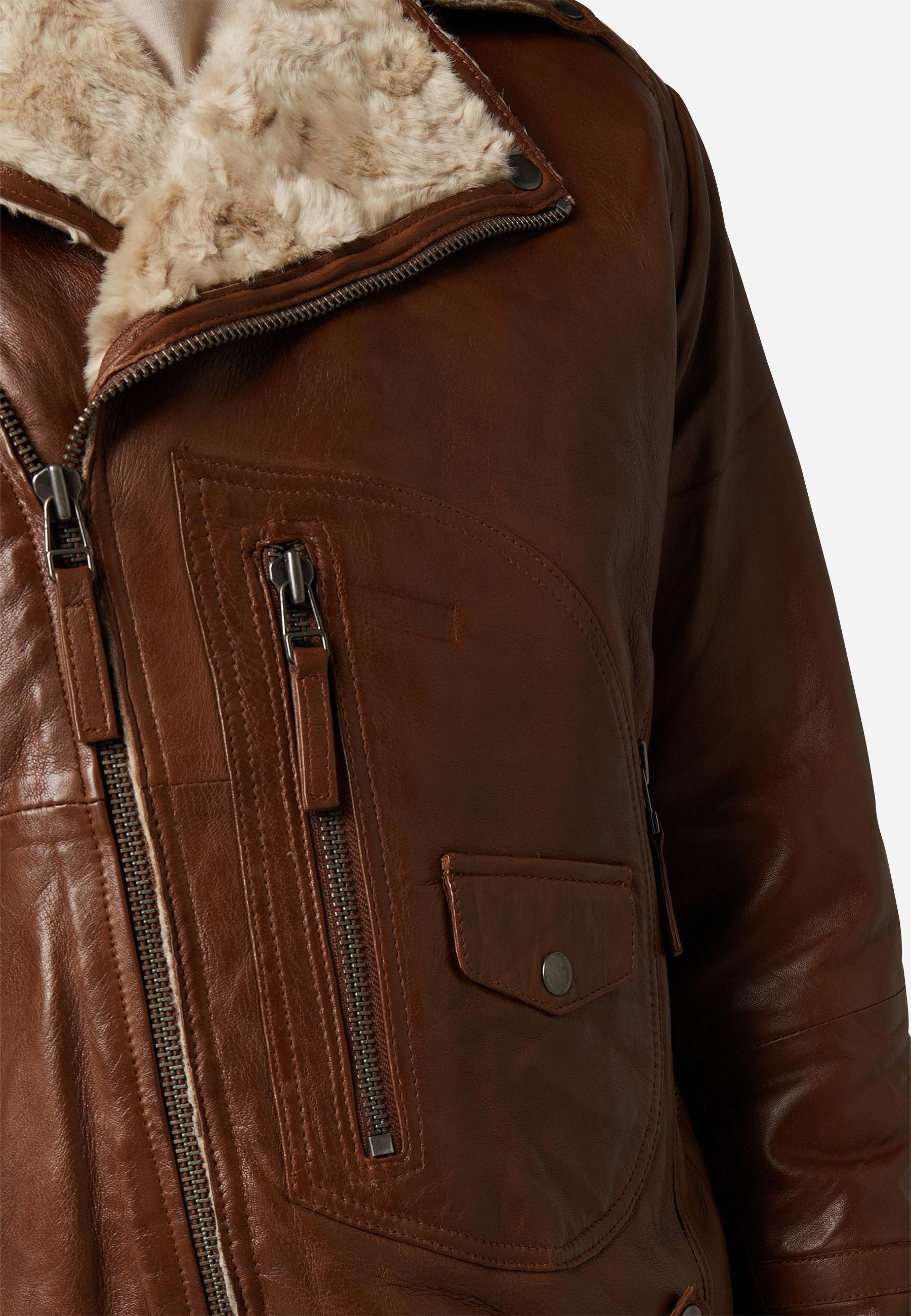 RICANO  Veste en cuir pour homme Harlem - Style Biker avec doublure en fourrure 