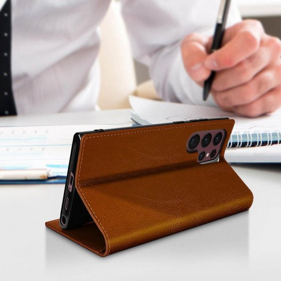 Avizar  Lederhülle Samsung S22 Ultra Braun 