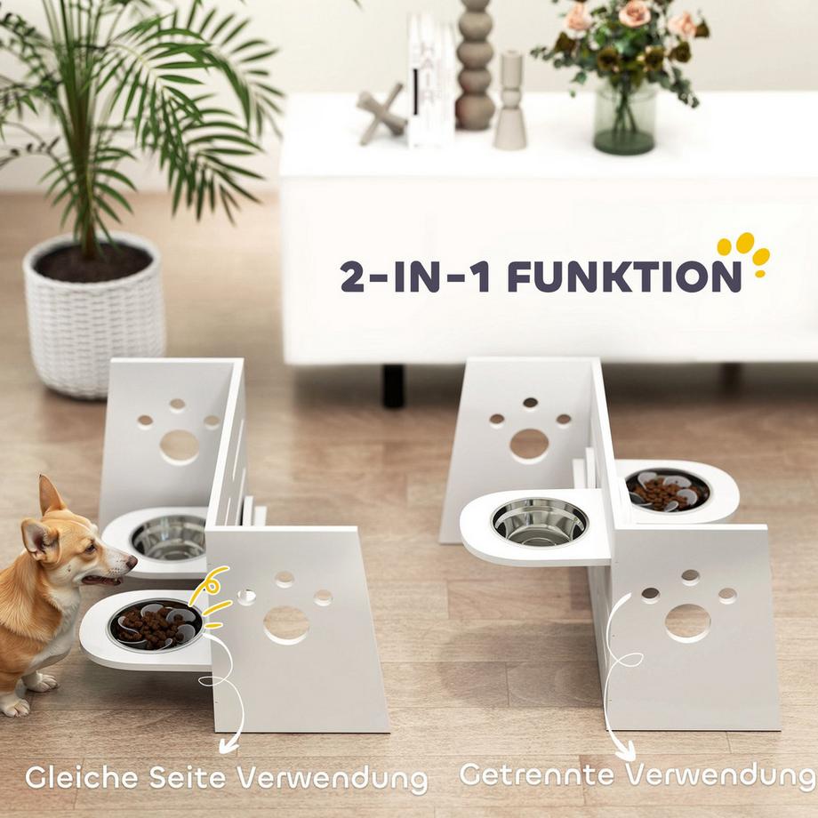 Northio  Hundenapf erhöht, 3 Stufen Höhenverstellbar Futternapf für Hunde mit Separatem Design, Anti-Schling-Matte, Fressnapf mit 2 Edelstahl-Schüsseln, für alle große Hunde, Weiß 