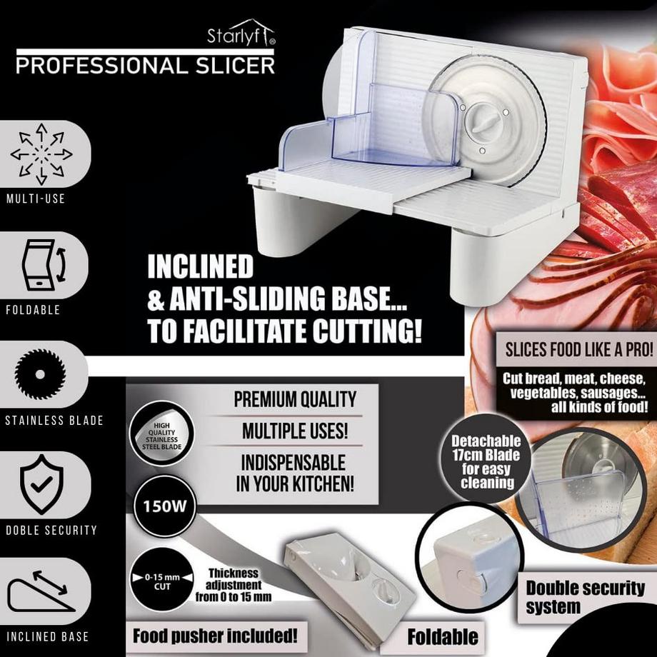 STARLYF Professional Slicer - Affettatrice per pane e salumi  