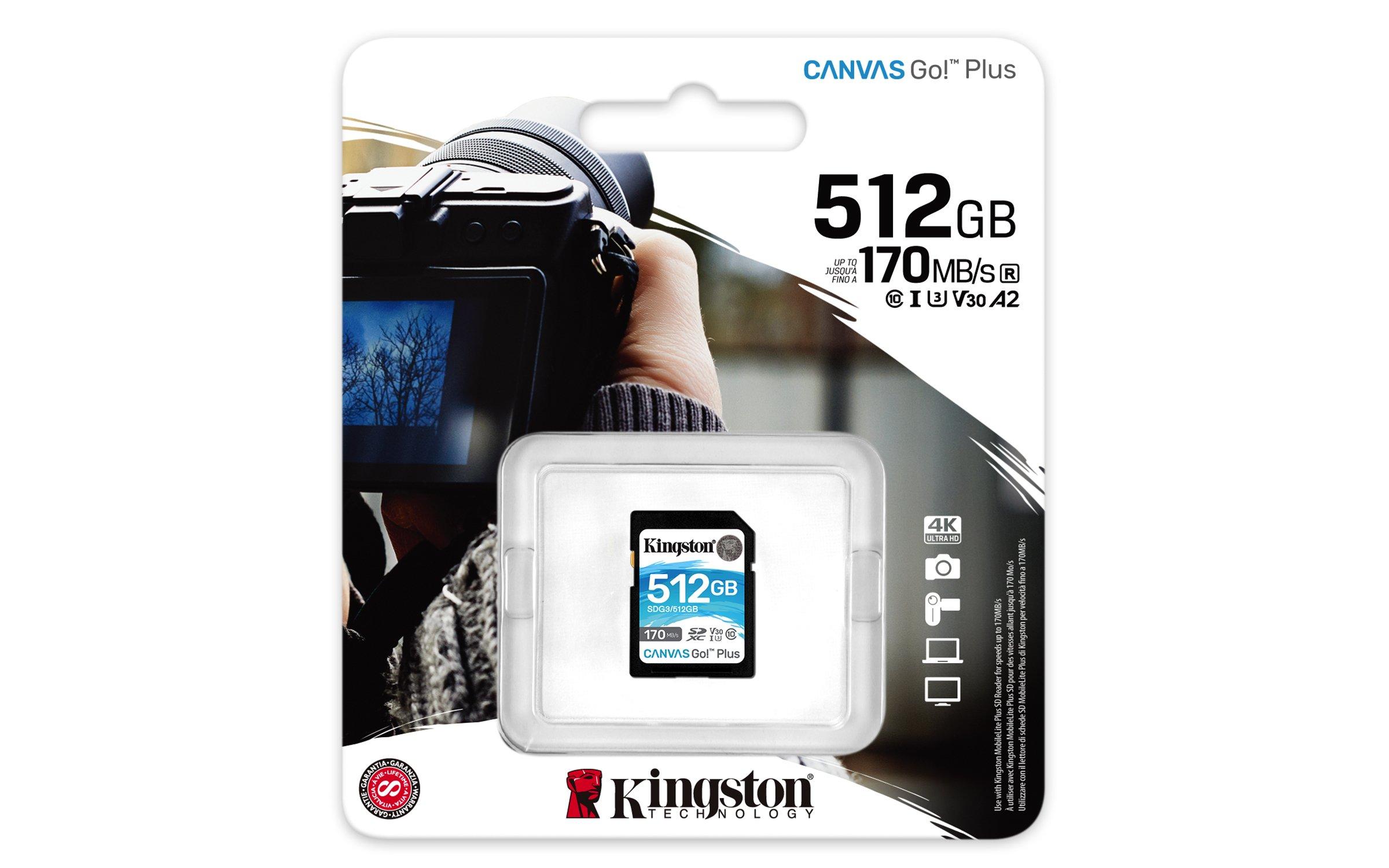 Kingston  Kingston Technology Scheda SDXC Canvas Go Plus 170R C10 UHS-I U3 V30 da 512GB 