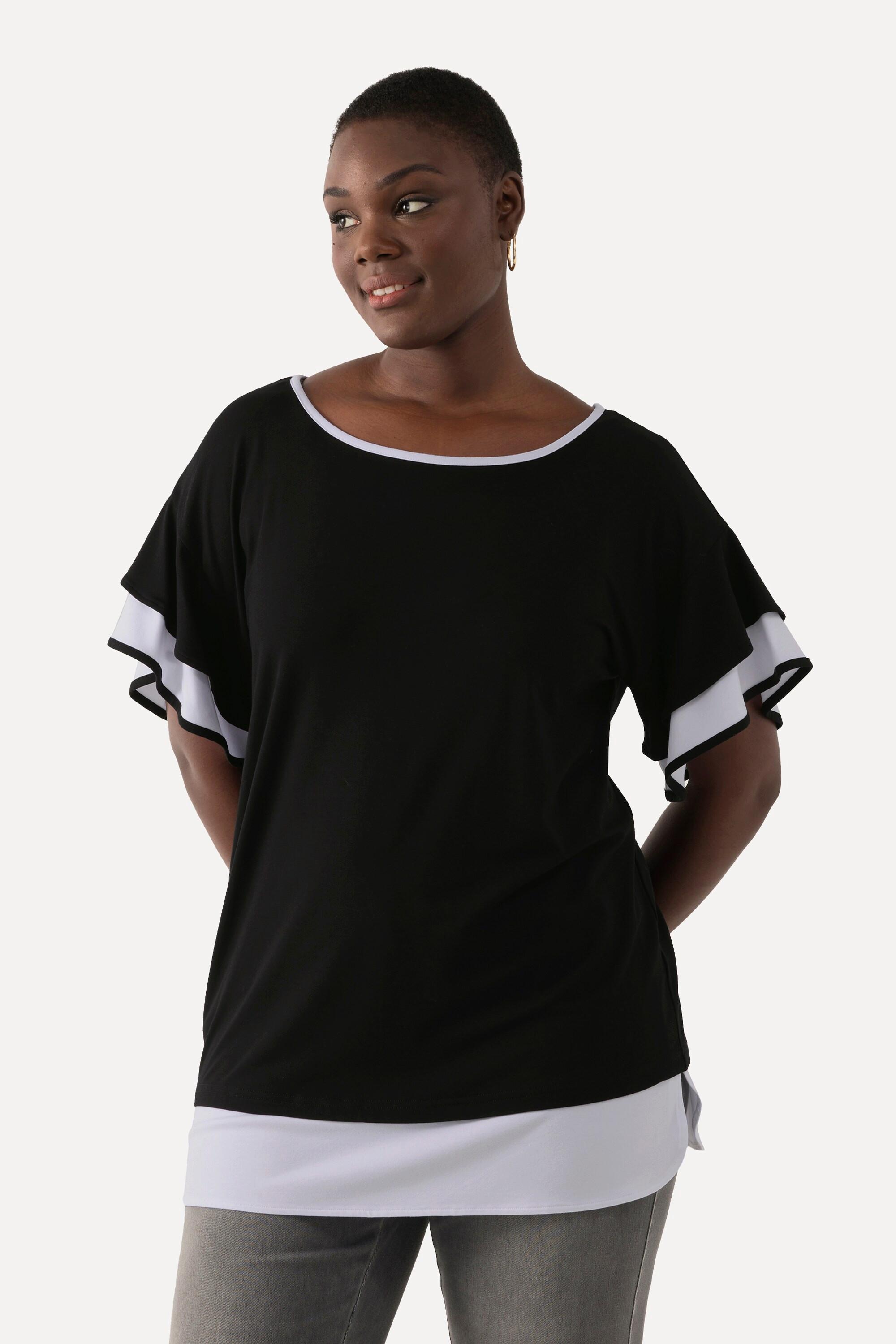 Ulla Popken  T-shirt dal taglio oversize con scollo a girocollo e mezze maniche con volant 