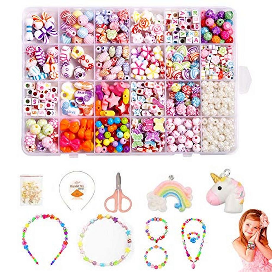 24 Farben Perlen zum Auffädeln, DIY Perlenschmuck do it yourself Kinder, DIY Armbänder Set, bunte Perlen Schmuck Handwerk Freundschaft Armbänder Halsketten Schnur Set