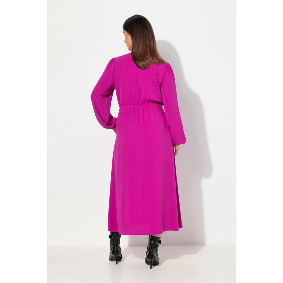 Ulla Popken Abito Midi Effetto Incrociato Linea ad A Scollo a V Maniche Lunghe  