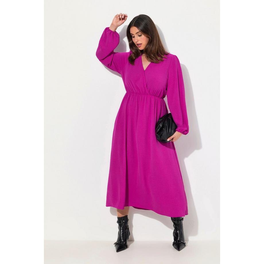 Ulla Popken Abito Midi Effetto Incrociato Linea ad A Scollo a V Maniche Lunghe  