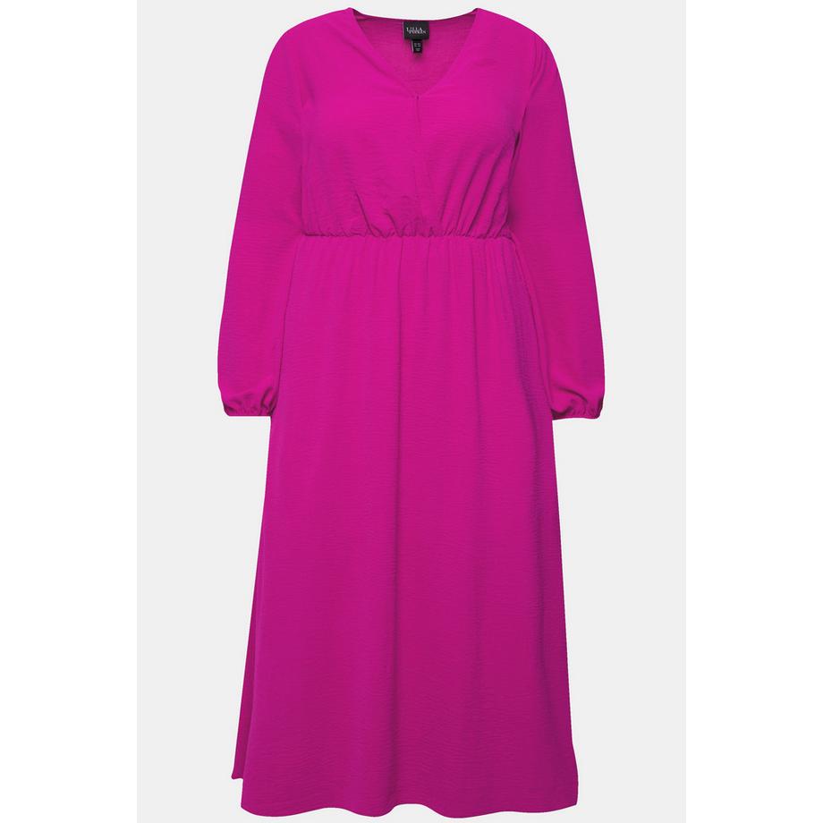 Ulla Popken Abito Midi Effetto Incrociato Linea ad A Scollo a V Maniche Lunghe  