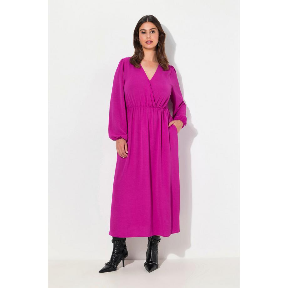 Ulla Popken Abito Midi Effetto Incrociato Linea ad A Scollo a V Maniche Lunghe  