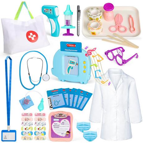 Activity-board  Mallette de médecin pour enfants, mallette de médecin pour enfants, jouet éducatif avec flashcards parlantes en allemand, stéthoscope, sacoche de médecin, jeu d'ensemble de médecins 