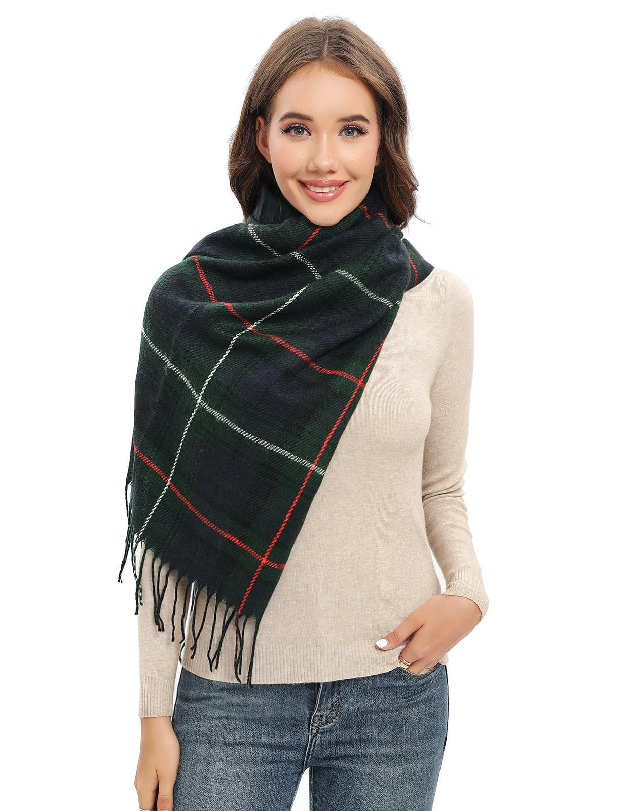 Only-bags.store Karierter Winter Pashmina Schal mit Quasten  