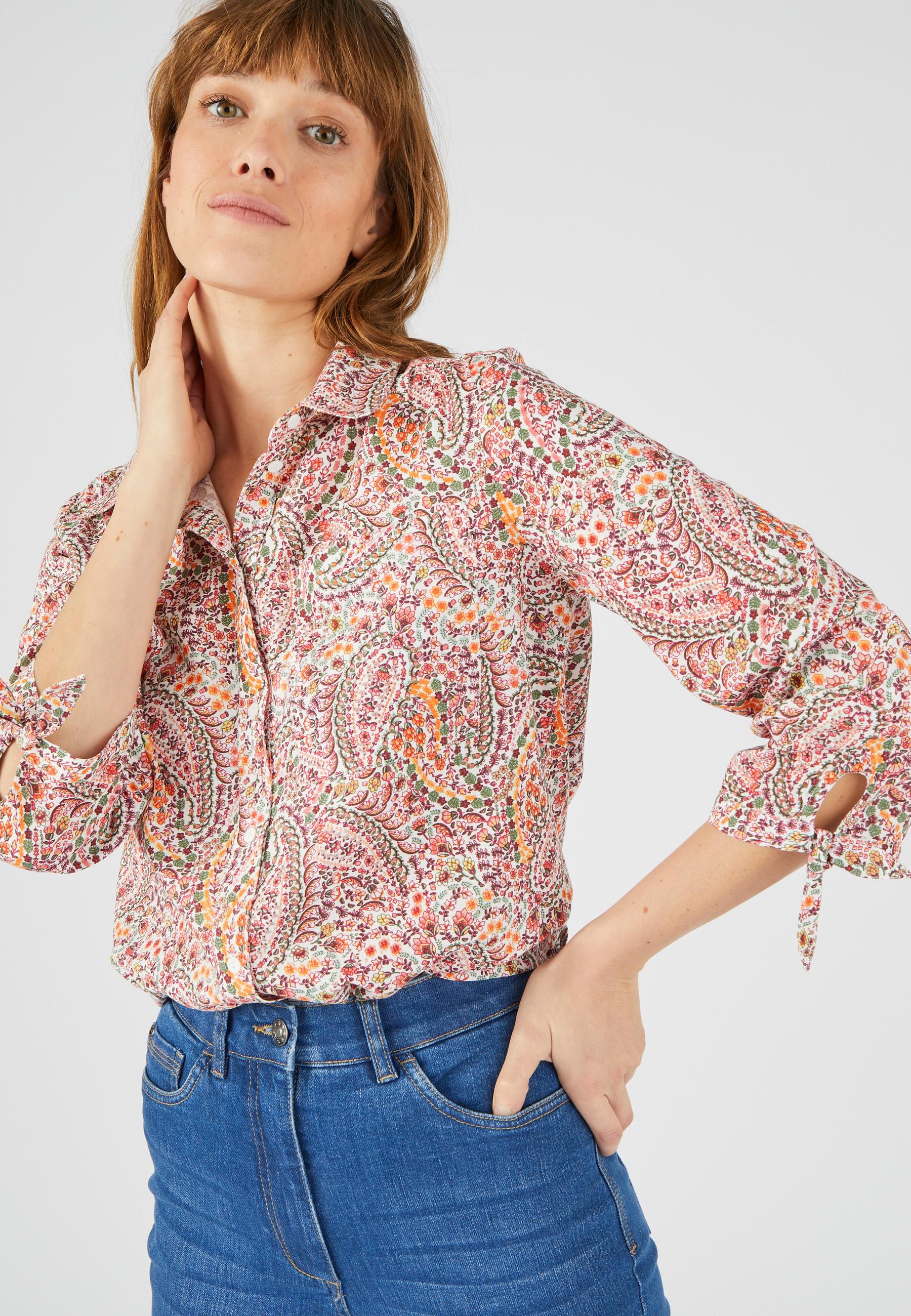 Image of Gemusterte Bluse Mit Schleifen Damen Weiss 42