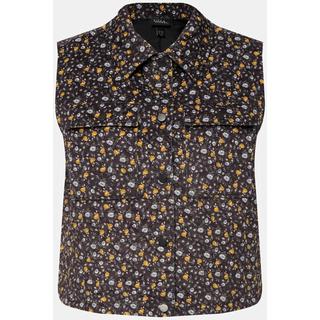 Ulla Popken  Gilet matelassé en velours côtelé, motif fleurs et col chemise 