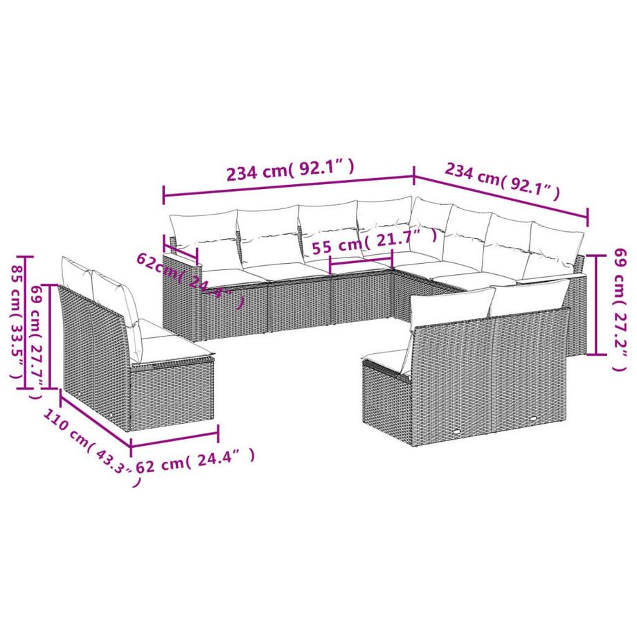 VidaXL Garten sofagarnitur poly-rattan  