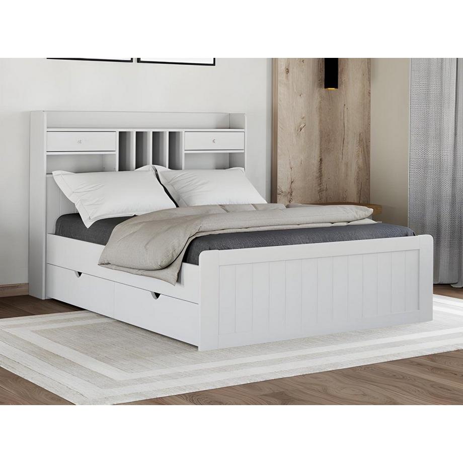 Vente-unique Letto con vani portaoggetti 140 x 190 cm Pino Bianco + Rete + Materasso - MEDERICK  