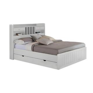 Vente-unique Lit avec rangements 140 x 190 cm - Pin - Blanc + Sommier + Matelas - MEDERICK  