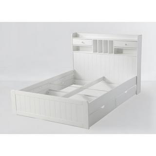 Vente-unique Lit avec rangements 140 x 190 cm - Pin - Blanc + Sommier + Matelas - MEDERICK  