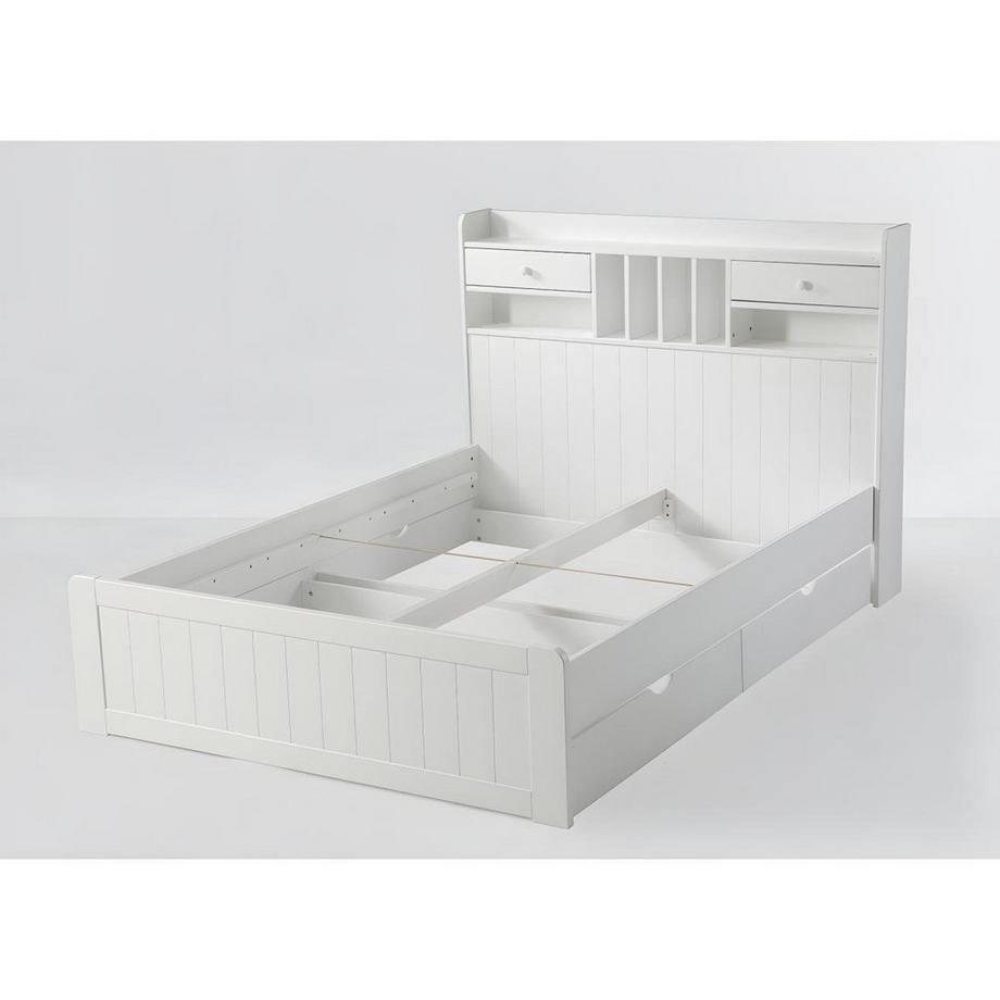 Vente-unique Letto con vani portaoggetti 140 x 190 cm Pino Bianco + Rete + Materasso - MEDERICK  