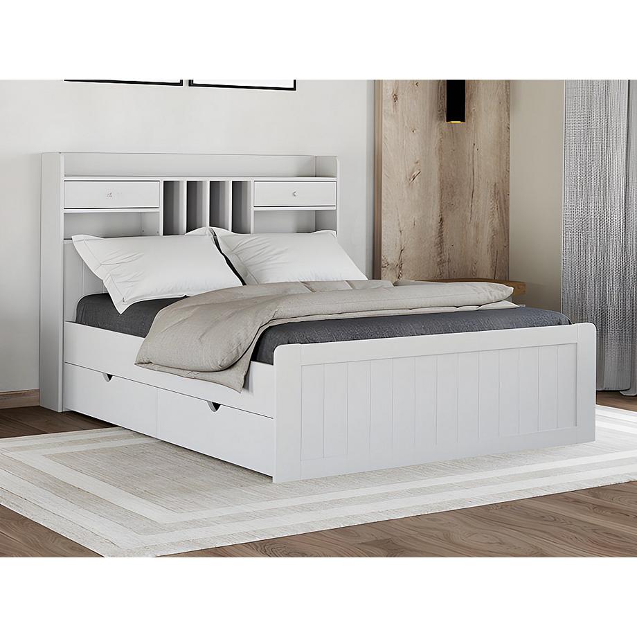 Vente-unique Letto con vani portaoggetti 140 x 190 cm Pino Bianco + Rete + Materasso - MEDERICK  