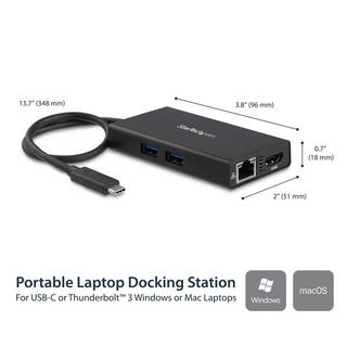 STARTECH.COM  Adaptateur Multiport USB-C - Mini Station d'Accueil USB-C avec 4K HDMI - 60W Power Delivery Pass-Through, GbE, 2x USB-A 3.0 Hub - Mini Dock USB Type-C pour Ordinateur Portable 