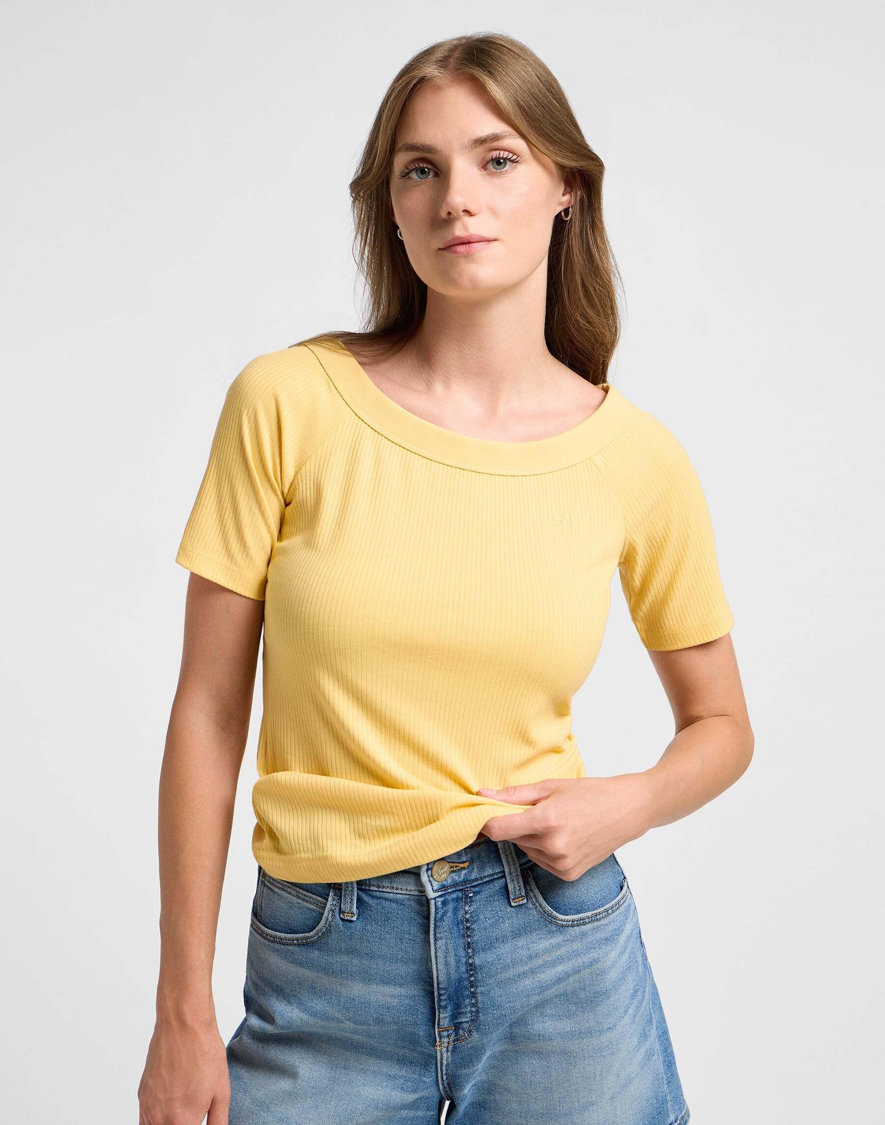 Image of T-shirts Off The Shoulder Rib Damen Gelb Bunt XS