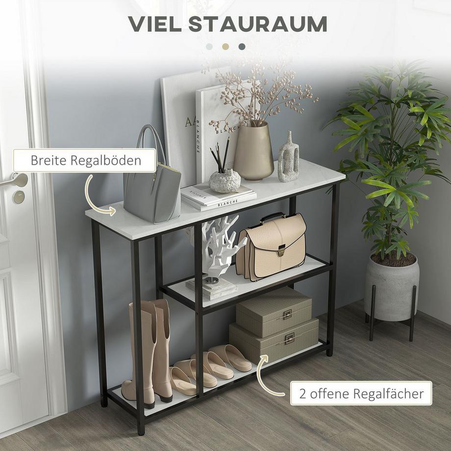 Northio  Konsolentisch, Flurtisch Mit 2 Ebenen, Standregal, Beistelltisch, Sofatisch Mit Kippschutz Für Wohnzimmer, Diele, Stahl, Weiß, 100 X 30 X 80 Cm 