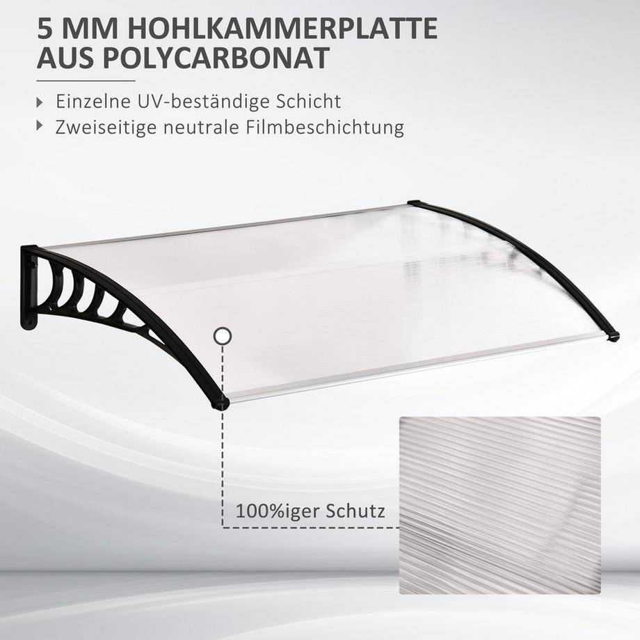 Northio Vordach Haustür Überdachung Pultbogenvordach Aus Polycarbonat Mit Uv-Schutz, Weiß, 90X150Cm  