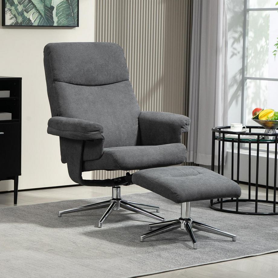 Northio Fauteuil de relaxation avec tabouret, fauteuil TV rembourré avec fonction inclinable, fauteuil inclinable aspect velours, capacité de charge jusqu'à 150 kg, pour salon, chambre à coucher, gris foncé  