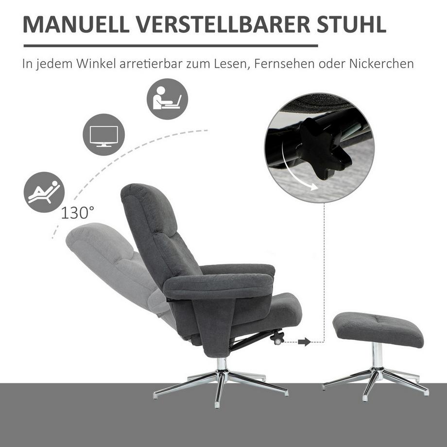 Northio Fauteuil de relaxation avec tabouret, fauteuil TV rembourré avec fonction inclinable, fauteuil inclinable aspect velours, capacité de charge jusqu'à 150 kg, pour salon, chambre à coucher, gris foncé  