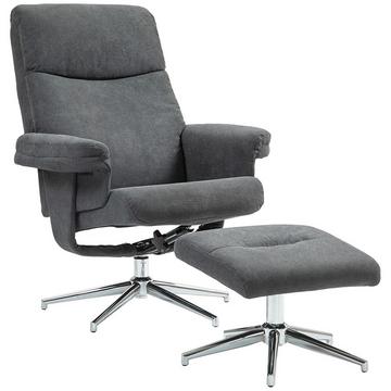 Fauteuil de relaxation avec tabouret, fauteuil TV rembourré avec fonction inclinable, fauteuil inclinable aspect velours, capacité de charge jusqu'à 150 kg, pour salon, chambre à coucher, gris foncé