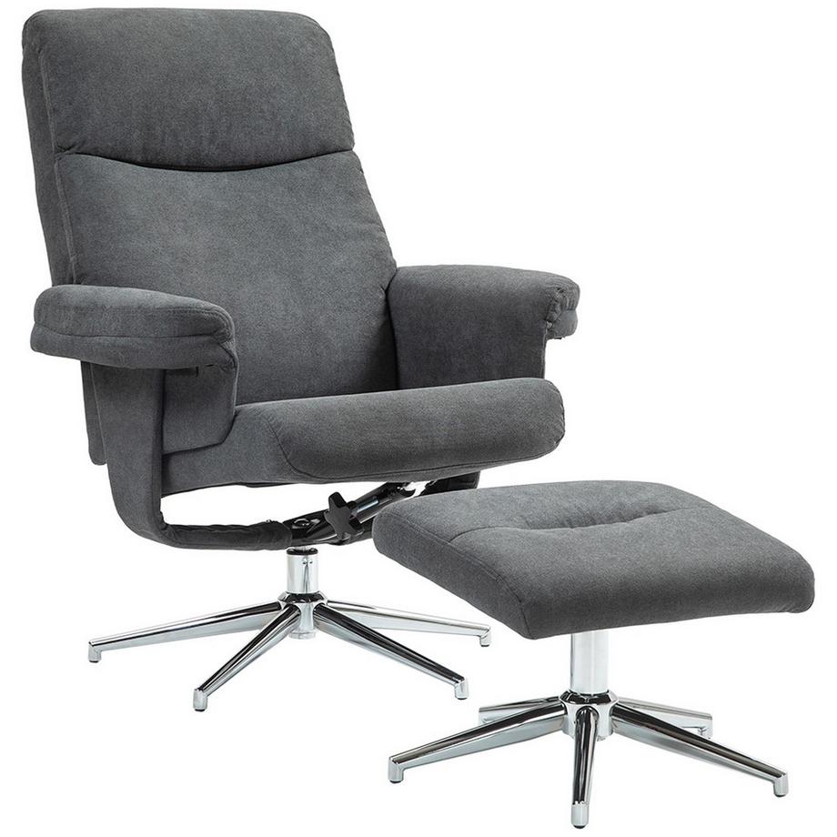 Northio Fauteuil de relaxation avec tabouret, fauteuil TV rembourré avec fonction inclinable, fauteuil inclinable aspect velours, capacité de charge jusqu'à 150 kg, pour salon, chambre à coucher, gris foncé  