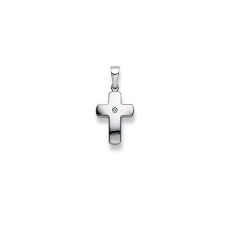 MUAU Schmuck  Pendentif croix en or blanc 750 diamant 0.01.00ct. 23x12mm 