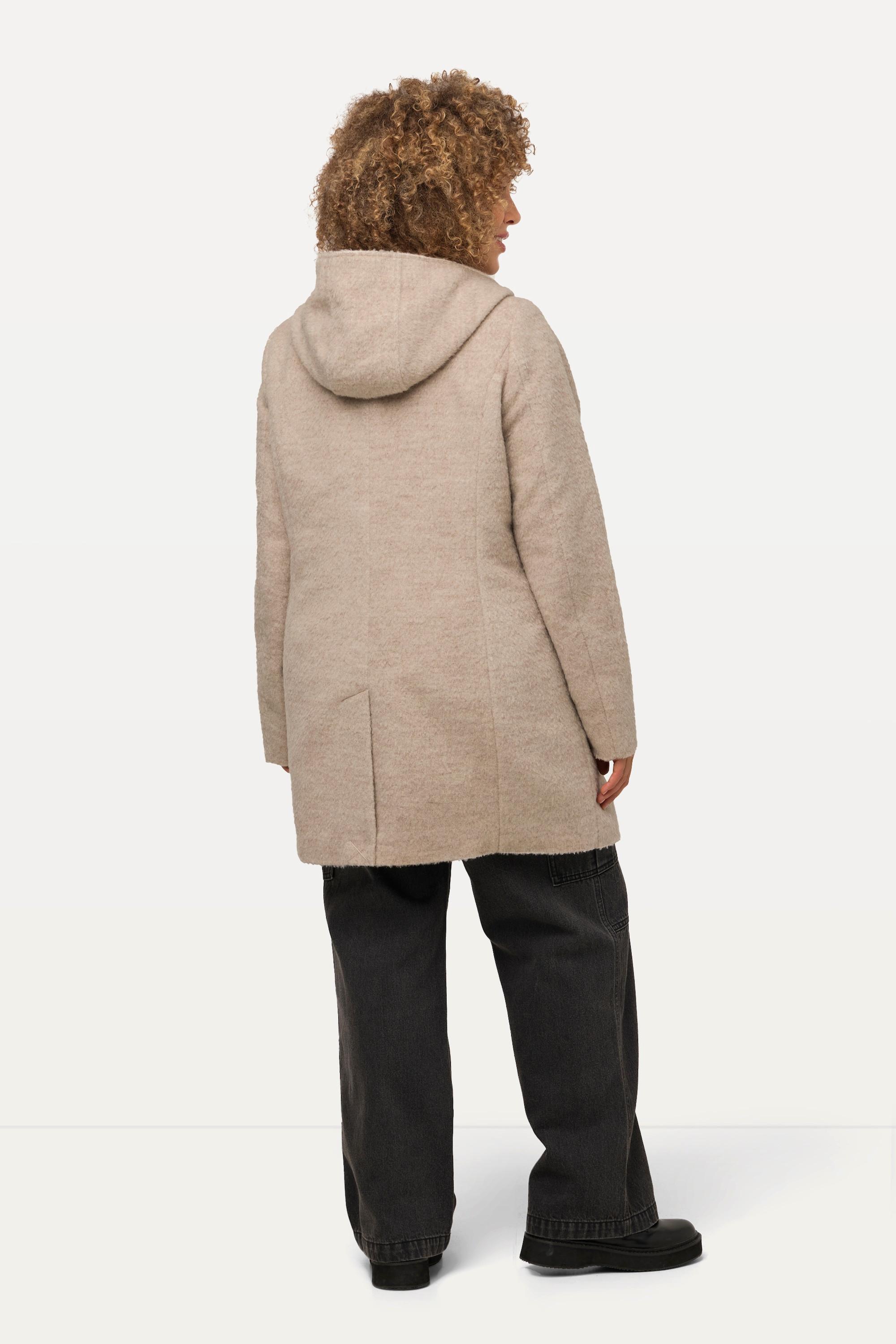 Ulla Popken  Duffle-coat en laine mélangée, ligne en A avec capuche, manches longues et boutons oblongs 