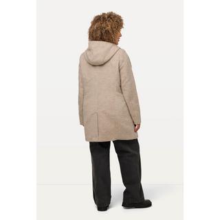 Ulla Popken  Duffle-coat en laine mélangée, ligne en A avec capuche, manches longues et boutons oblongs 