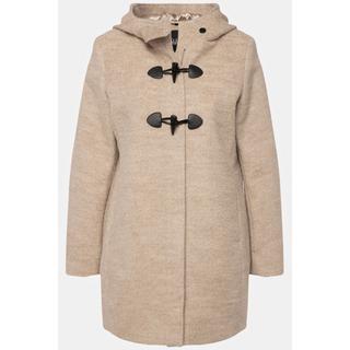 Ulla Popken  Duffle-coat en laine mélangée, ligne en A avec capuche, manches longues et boutons oblongs 