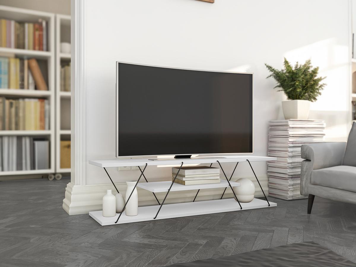 Vente-unique Meuble TV avec 1 étagère - Blanc et noir - DELORY  