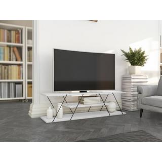 Vente-unique Meuble TV avec 1 étagère - Blanc et noir - DELORY  