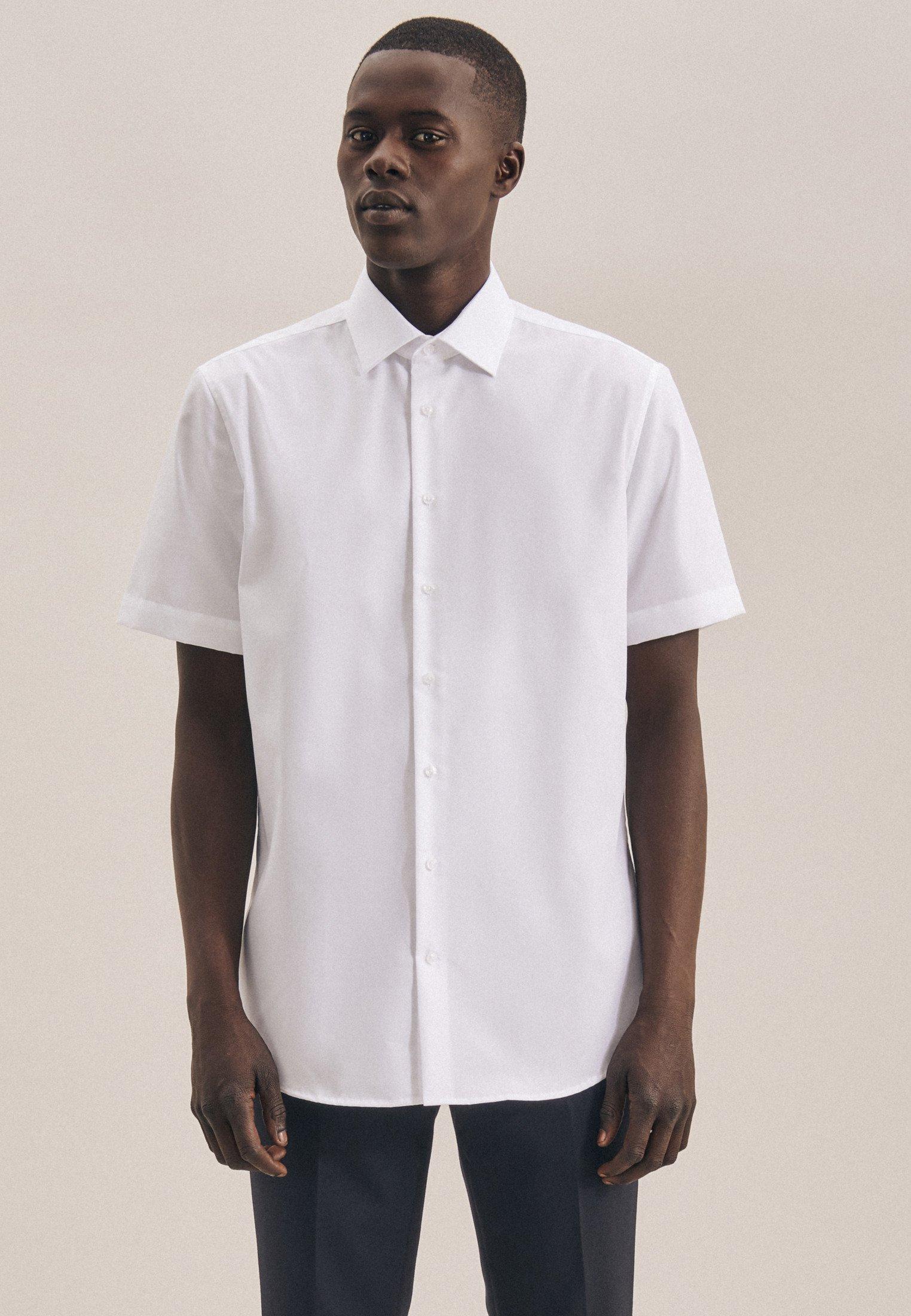 Image of Business Hemd Shaped Fit Kurzarm Uni Herren Weiss 40