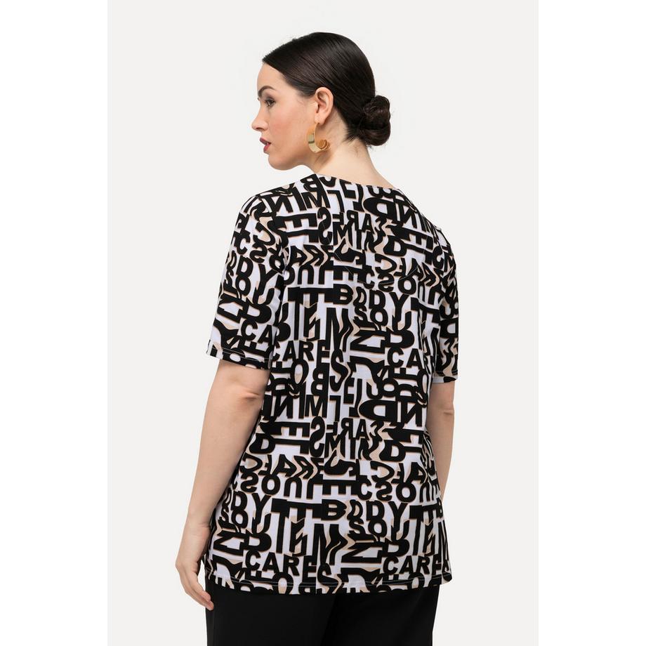 Ulla Popken T-Shirt Imprimé Lettres Col Tunique Manches Courtes  