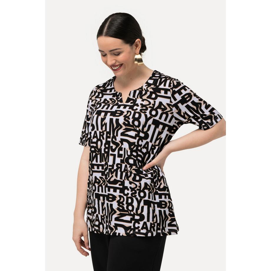 Ulla Popken T-Shirt Imprimé Lettres Col Tunique Manches Courtes  