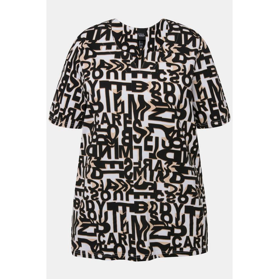 Ulla Popken T-Shirt Imprimé Lettres Col Tunique Manches Courtes  