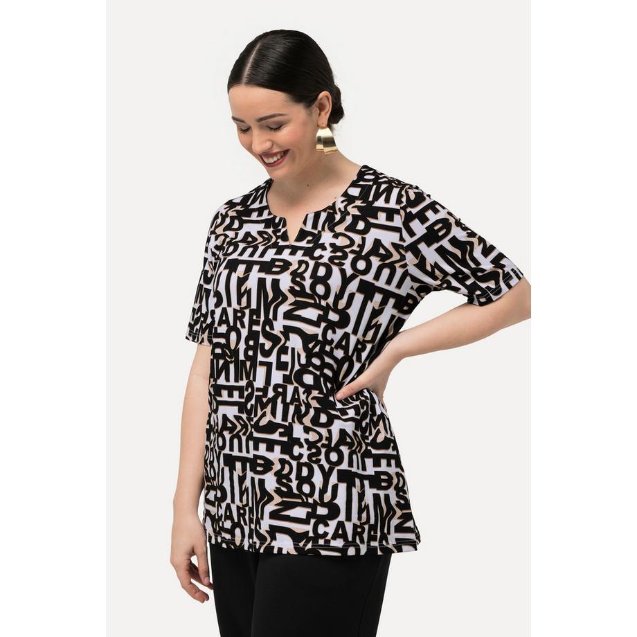 Ulla Popken T-Shirt Imprimé Lettres Col Tunique Manches Courtes  